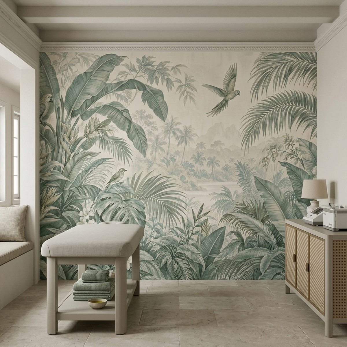 Tropical Jungle Birds Wallpaper Misty Mountain Landscape Wall Mural