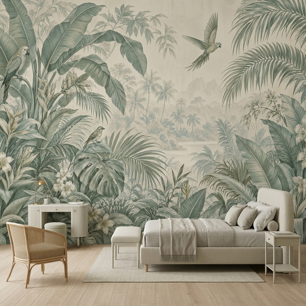 Tropical Jungle Birds Wallpaper Misty Mountain Landscape Wall Mural