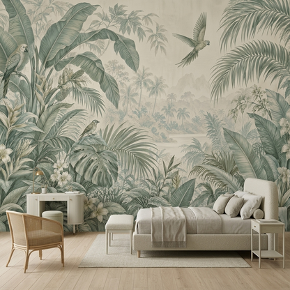 Tropical Jungle Birds Wallpaper Misty Mountain Landscape Wall Mural
