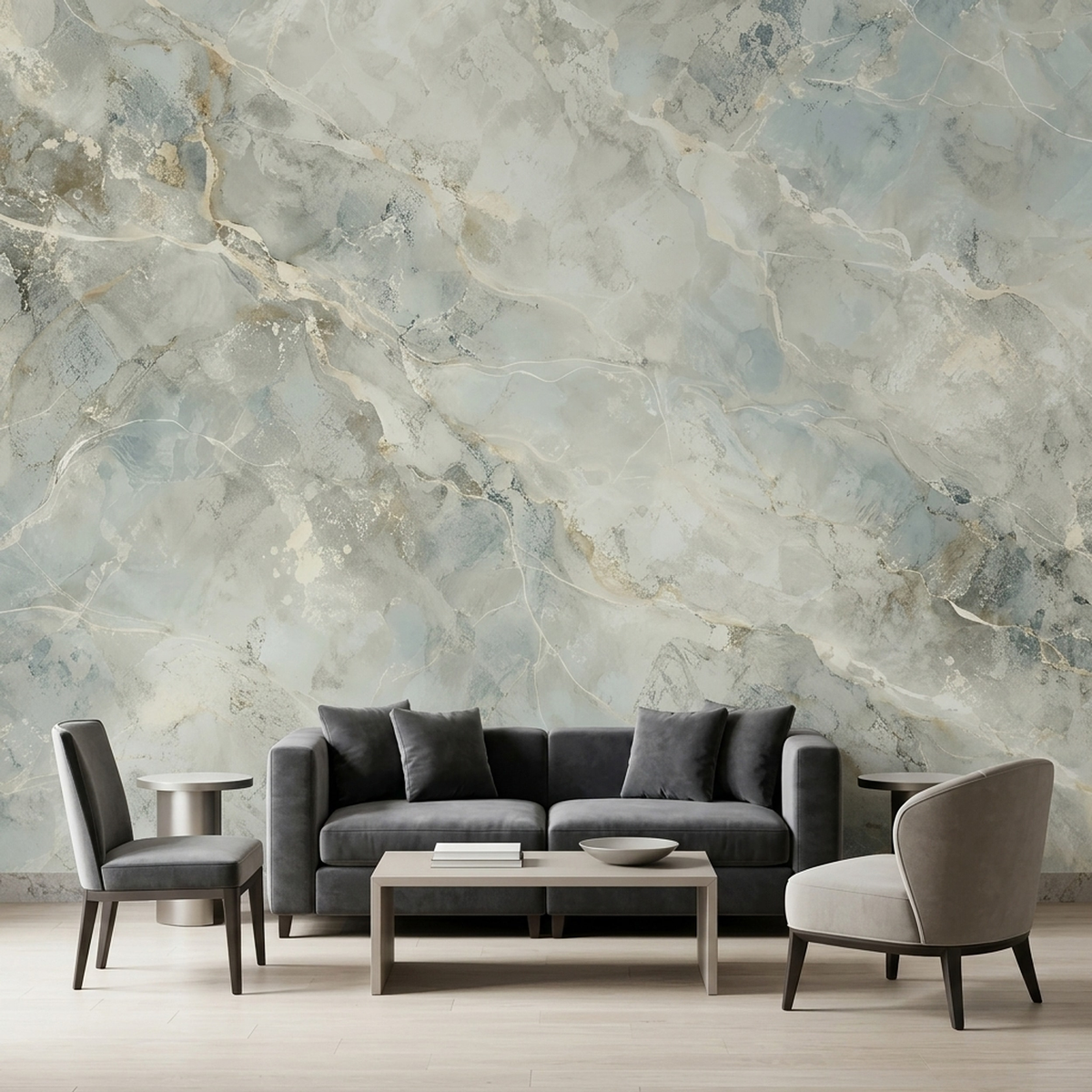 Soft Gray Marble Veins Wallpaper Neutral Mineral Wall Mural