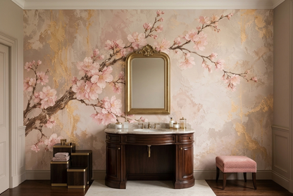 Cherry Blossom Branch Wallpaper Textured Plaster Wall Mural