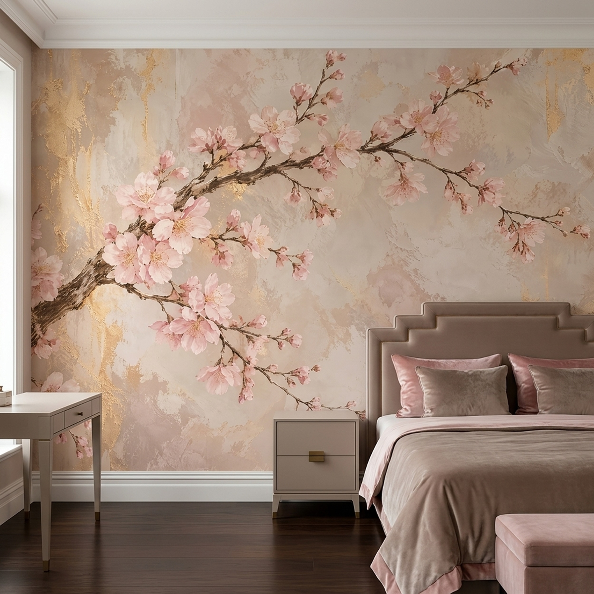 Cherry Blossom Branch Wallpaper Textured Plaster Wall Mural