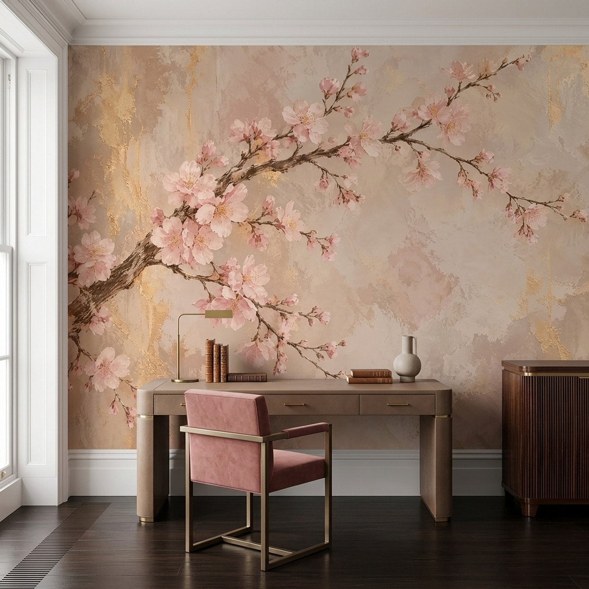 Cherry Blossom Branch Wallpaper Textured Plaster Wall Mural