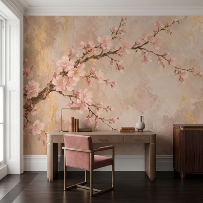Cherry Blossom Branch Wallpaper Textured Plaster Wall Mural