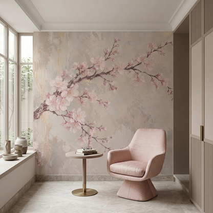 Sakura Cherry Blossoms Wallpaper Soft Pink Botanical Wall Mural