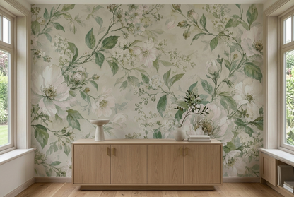 Blush Botanical Flowers Wallpaper Soft Watercolor Wall Mural