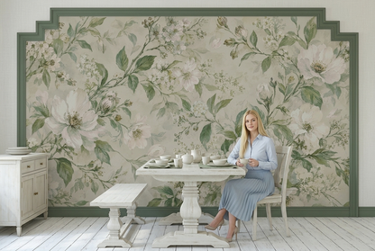Blush Botanical Flowers Wallpaper Soft Watercolor Wall Mural