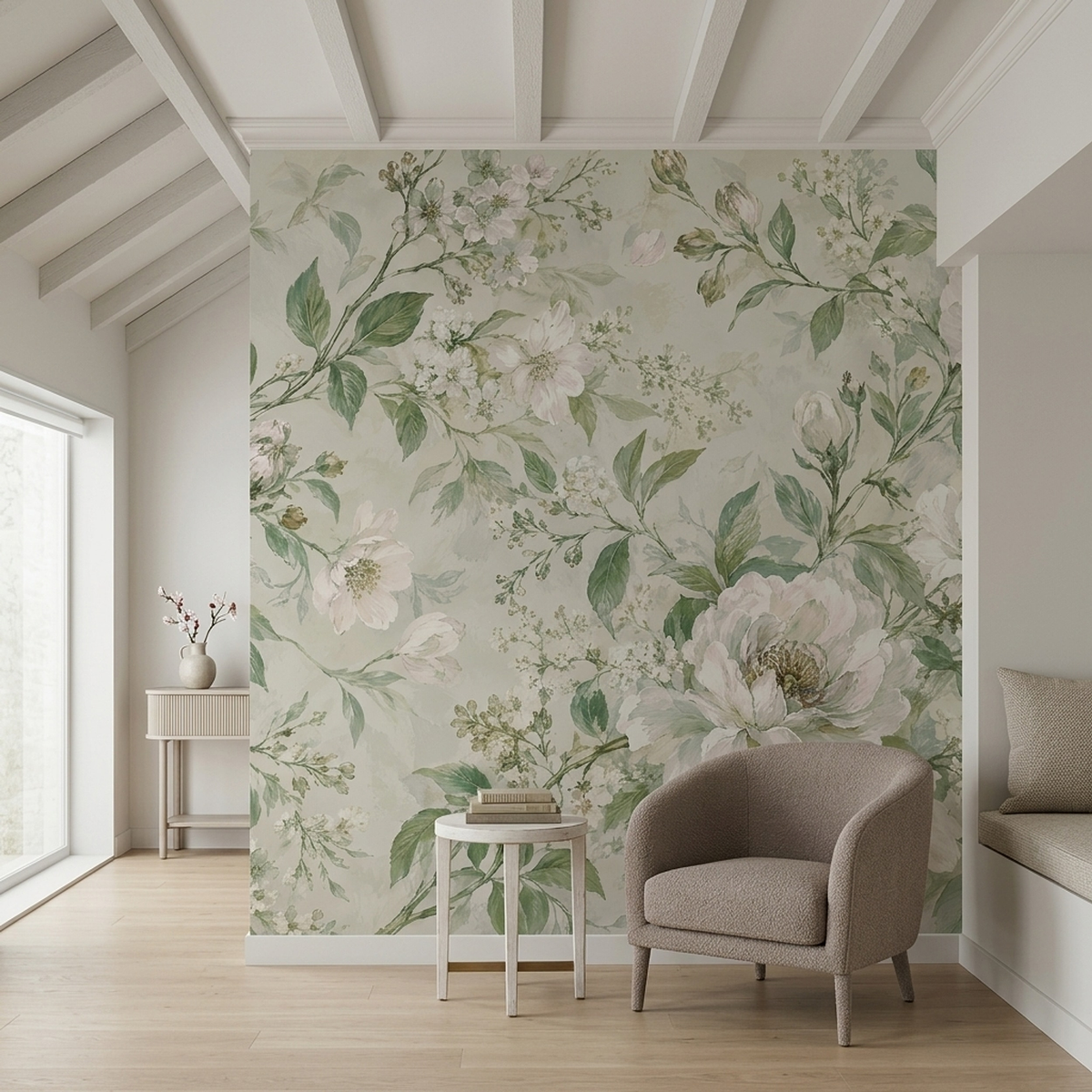 Blush Botanical Flowers Wallpaper Soft Watercolor Wall Mural
