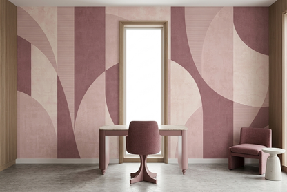 Curved Geometric Forms Wallpaper Soft Pink Cream Wall Mural