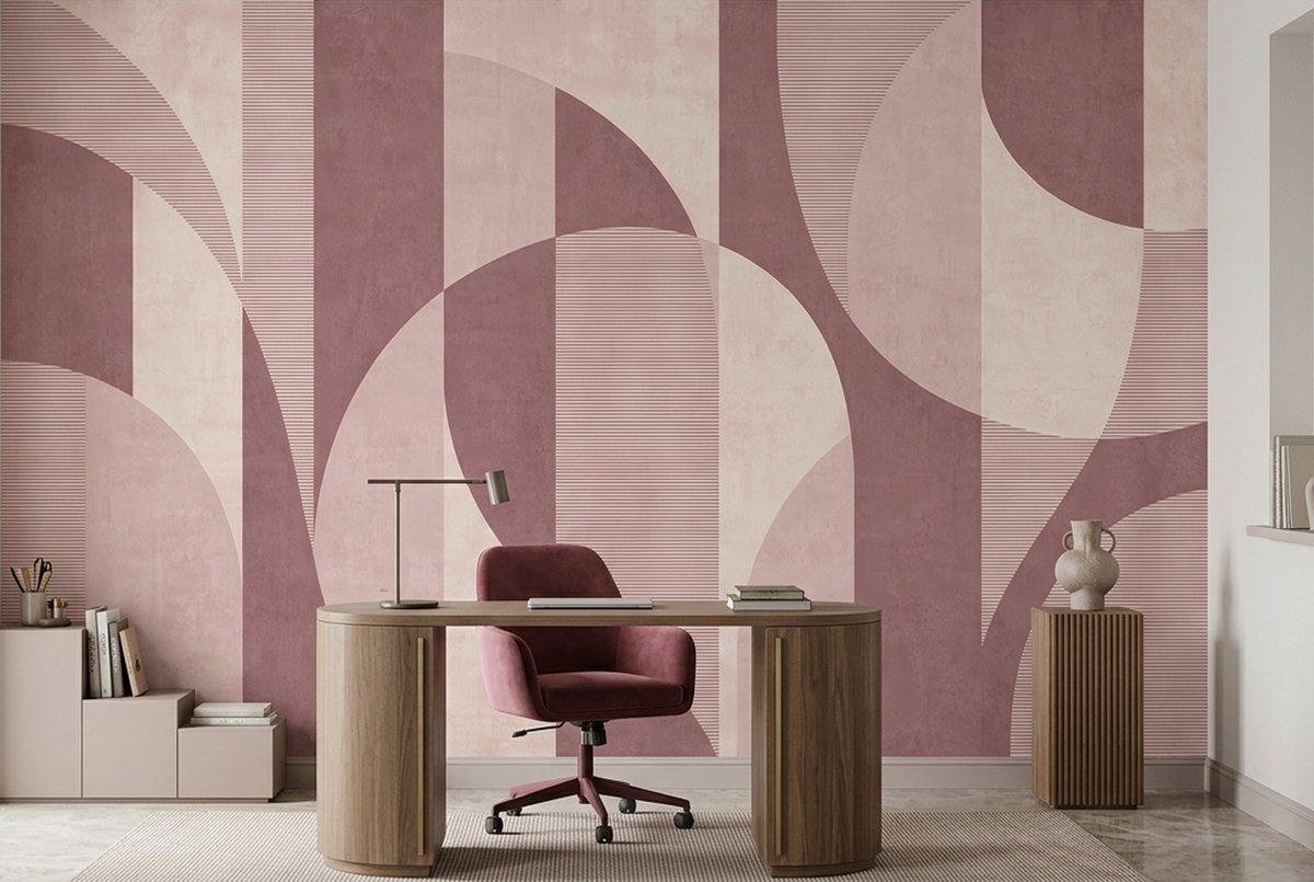 Curved Geometric Forms Wallpaper Soft Pink Cream Wall Mural