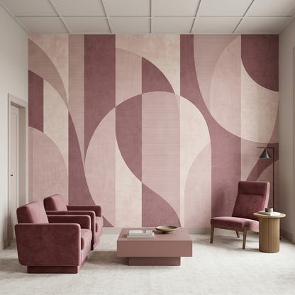 Curved Geometric Forms Wallpaper Soft Pink Cream Wall Mural