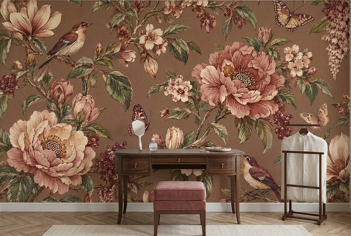 Chinoiserie Floral Branches Wallpaper Birds And Butterflies Wall Mural
