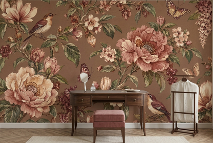 Chinoiserie Floral Branches Wallpaper Birds And Butterflies Wall Mural