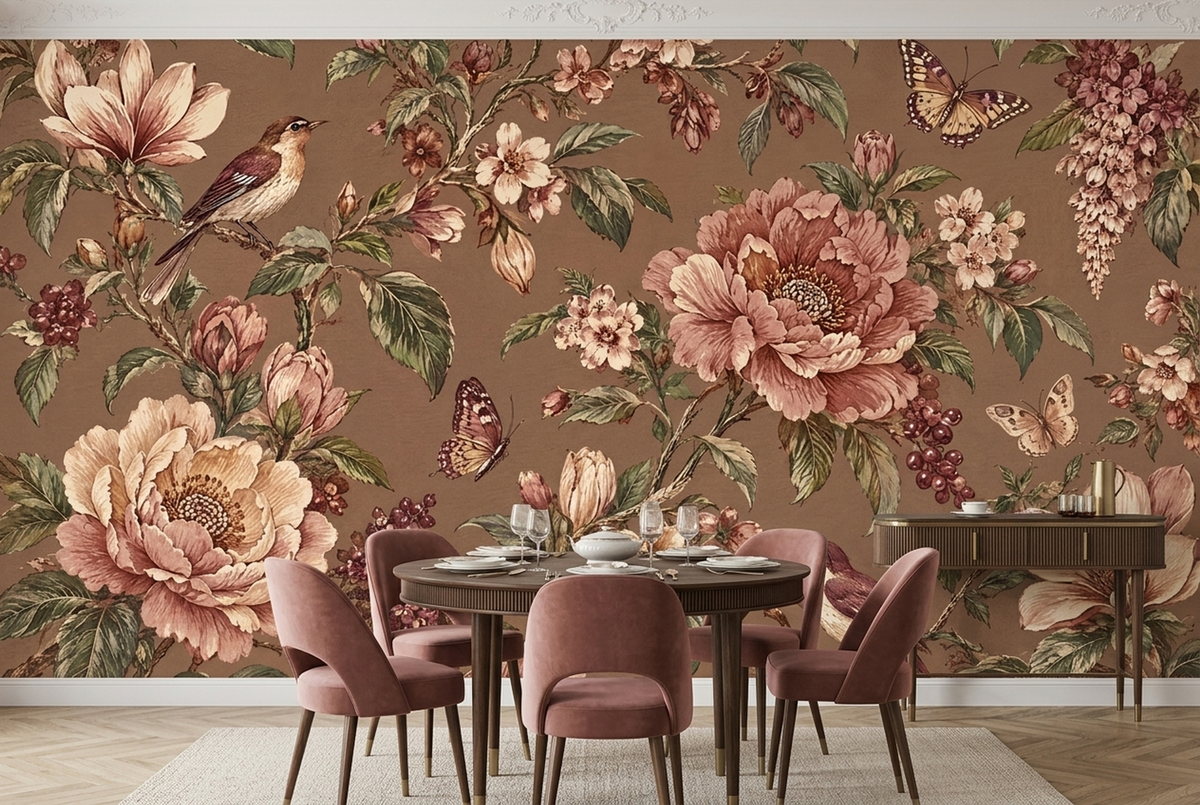 Chinoiserie Floral Branches Wallpaper Birds And Butterflies Wall Mural