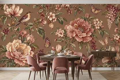 Chinoiserie Floral Branches Wallpaper Birds And Butterflies Wall Mural