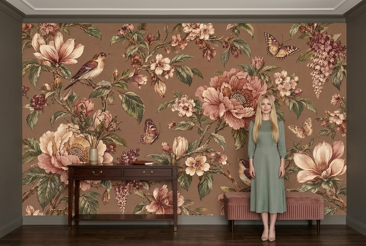 Chinoiserie Floral Branches Wallpaper Birds And Butterflies Wall Mural