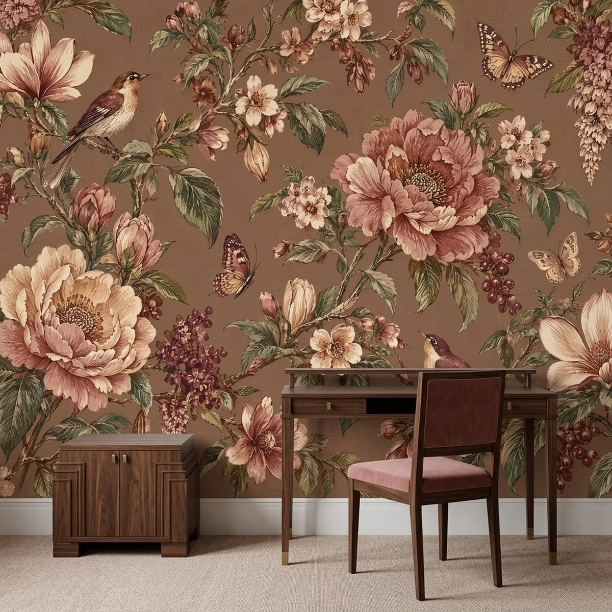 Chinoiserie Floral Branches Wallpaper Birds And Butterflies Wall Mural