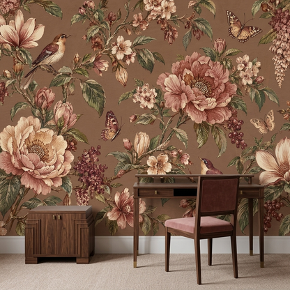 Chinoiserie Floral Branches Wallpaper Birds And Butterflies Wall Mural