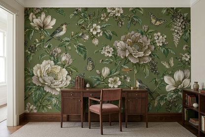 Botanical Blossoms And Birds Wallpaper Vintage Style Wall Mural