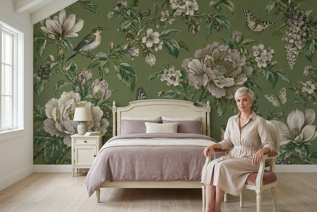 Botanical Blossoms And Birds Wallpaper Vintage Style Wall Mural