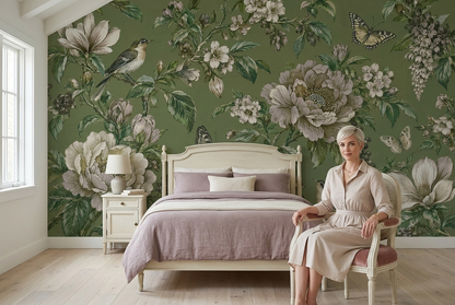 Botanical Blossoms And Birds Wallpaper Vintage Style Wall Mural