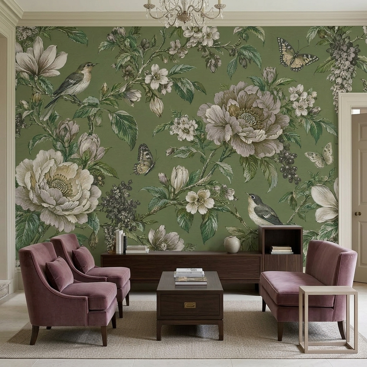 Botanical Blossoms And Birds Wallpaper Vintage Style Wall Mural