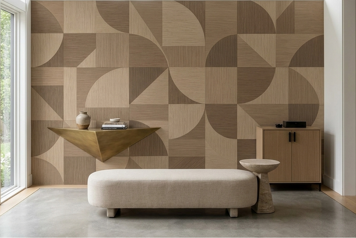 Geometric Wood Panel Wallpaper Modular Block Wall Mural