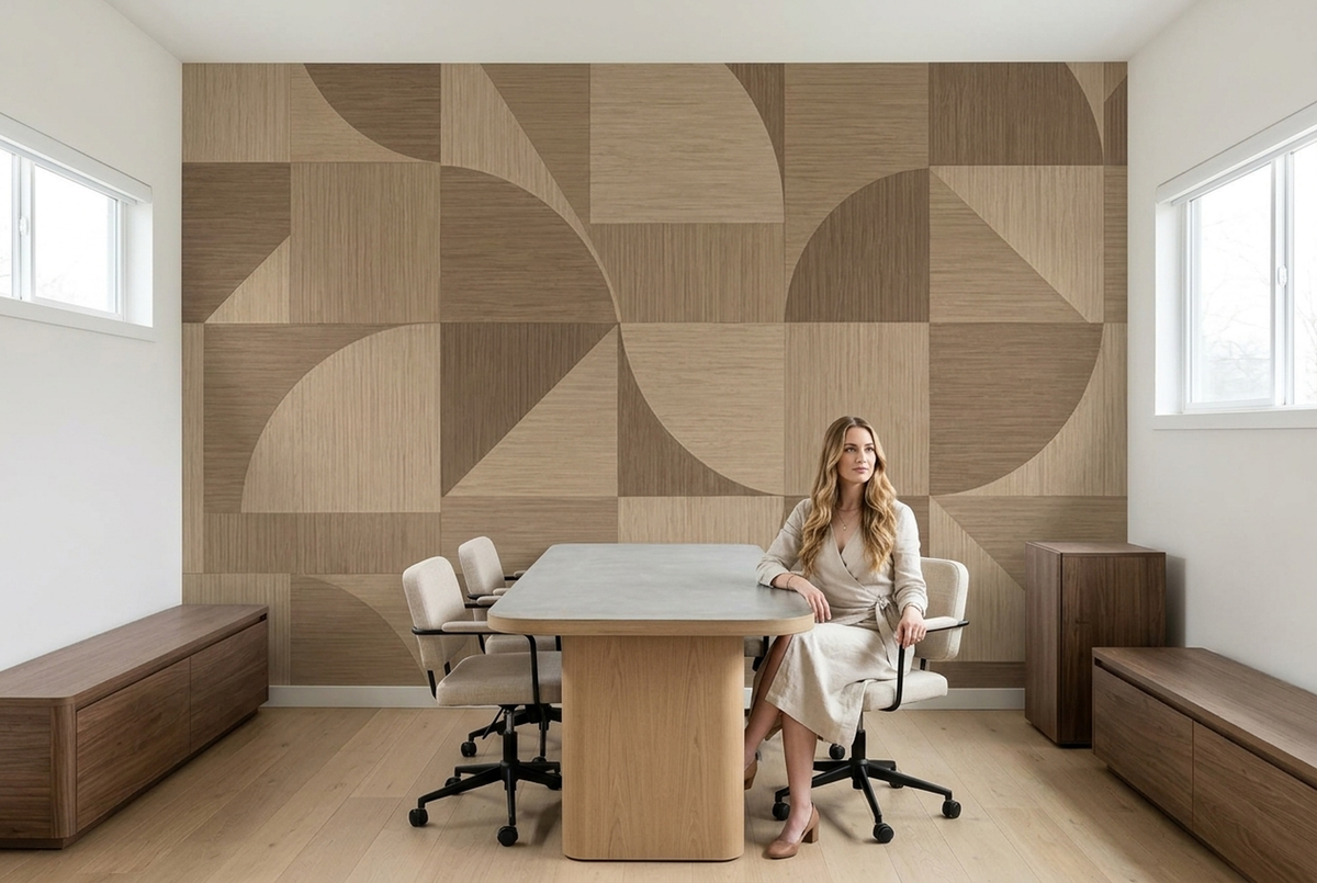 Geometric Wood Panel Wallpaper Modular Block Wall Mural