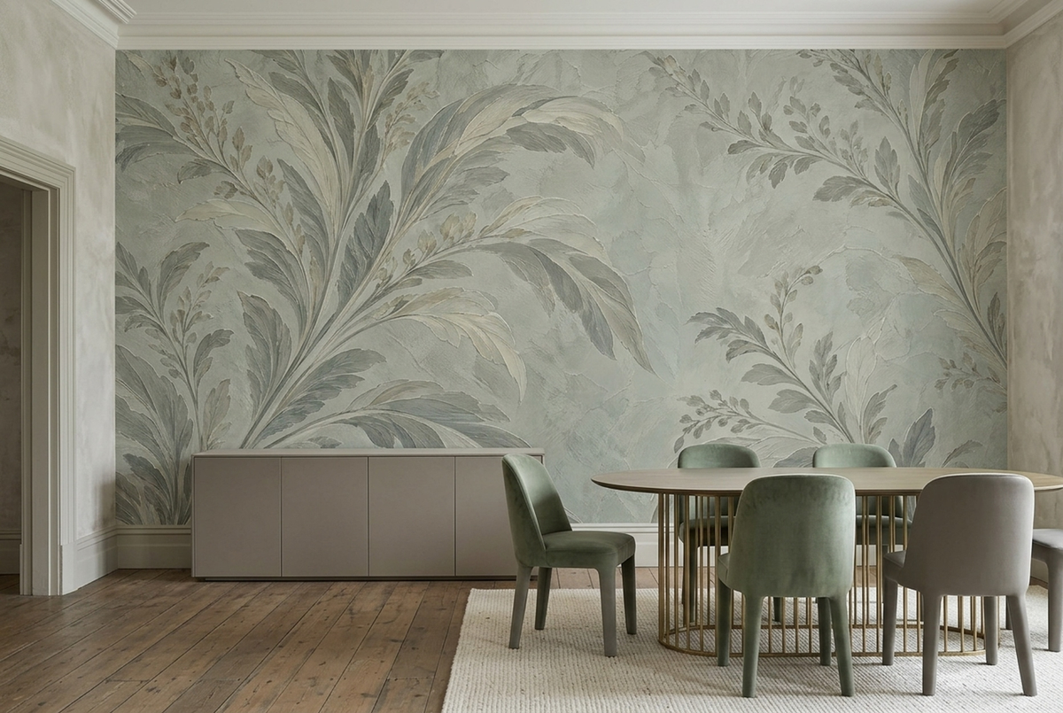Botanical Leaf Branches Wallpaper Neutral Sage Wall Mural