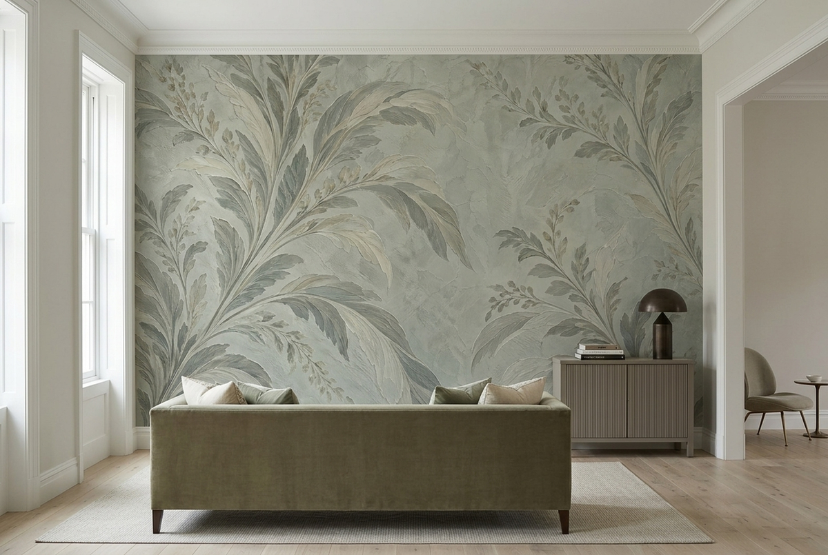Botanical Leaf Branches Wallpaper Neutral Sage Wall Mural