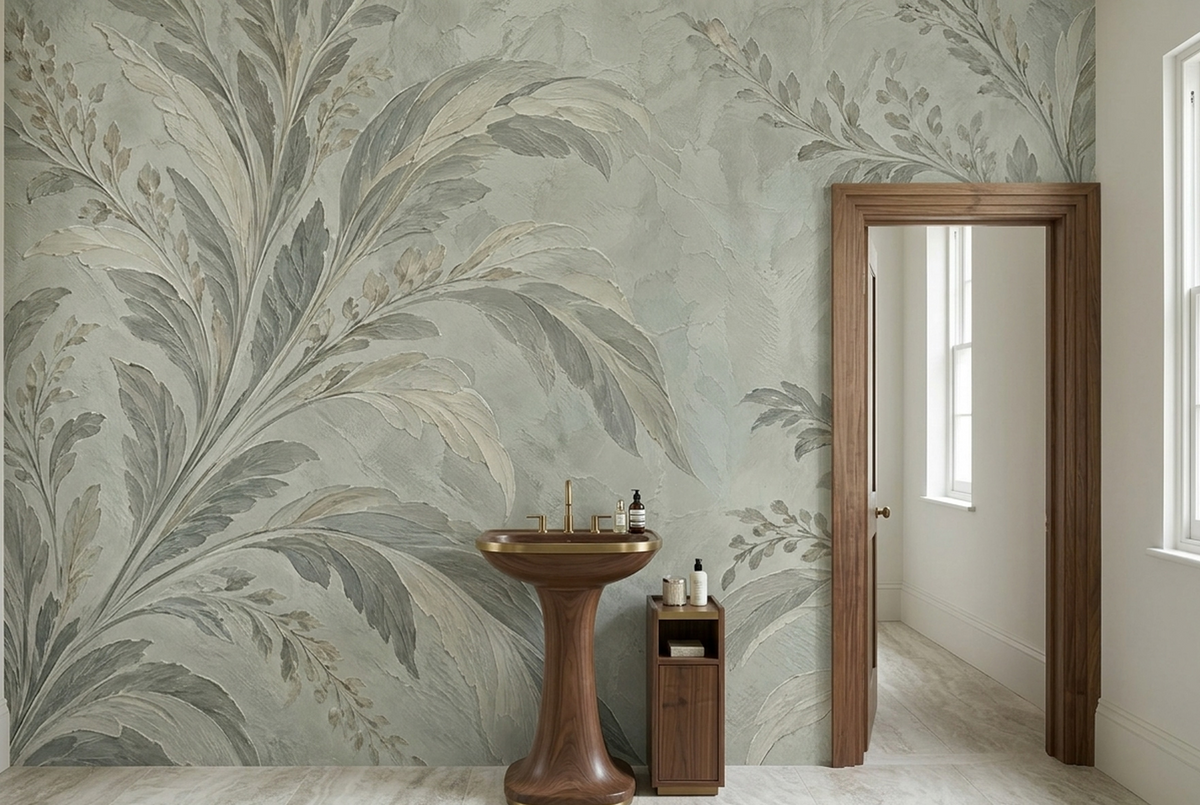 Botanical Leaf Branches Wallpaper Neutral Sage Wall Mural