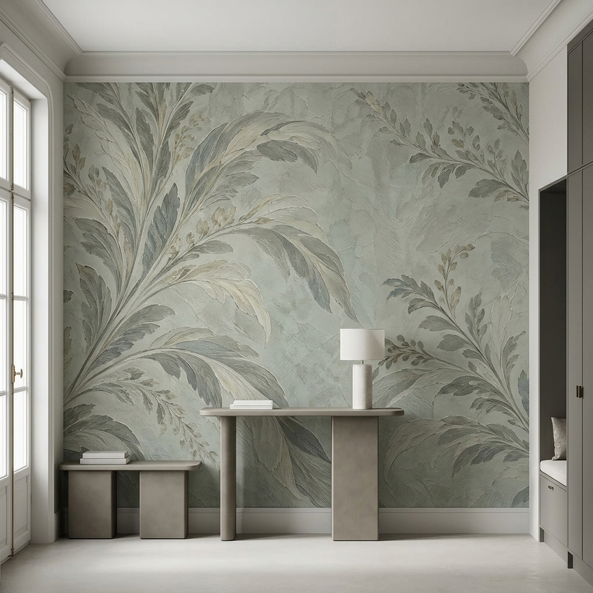 Botanical Leaf Branches Wallpaper Neutral Sage Wall Mural