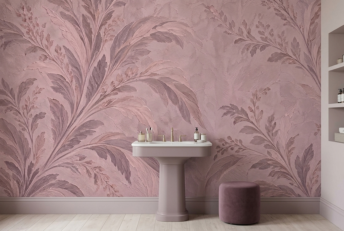 Pastel Botanical Branches Wallpaper Textured Plaster Wall Mural