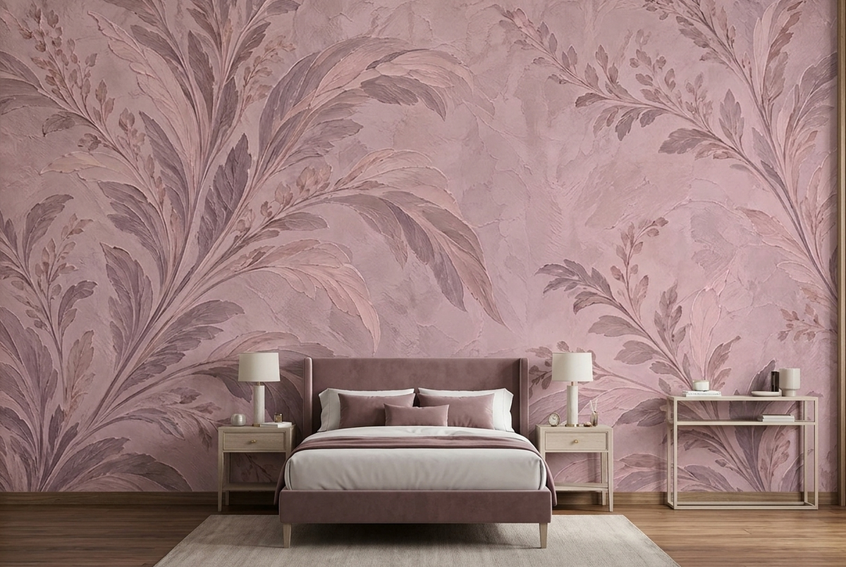 Pastel Botanical Branches Wallpaper Textured Plaster Wall Mural