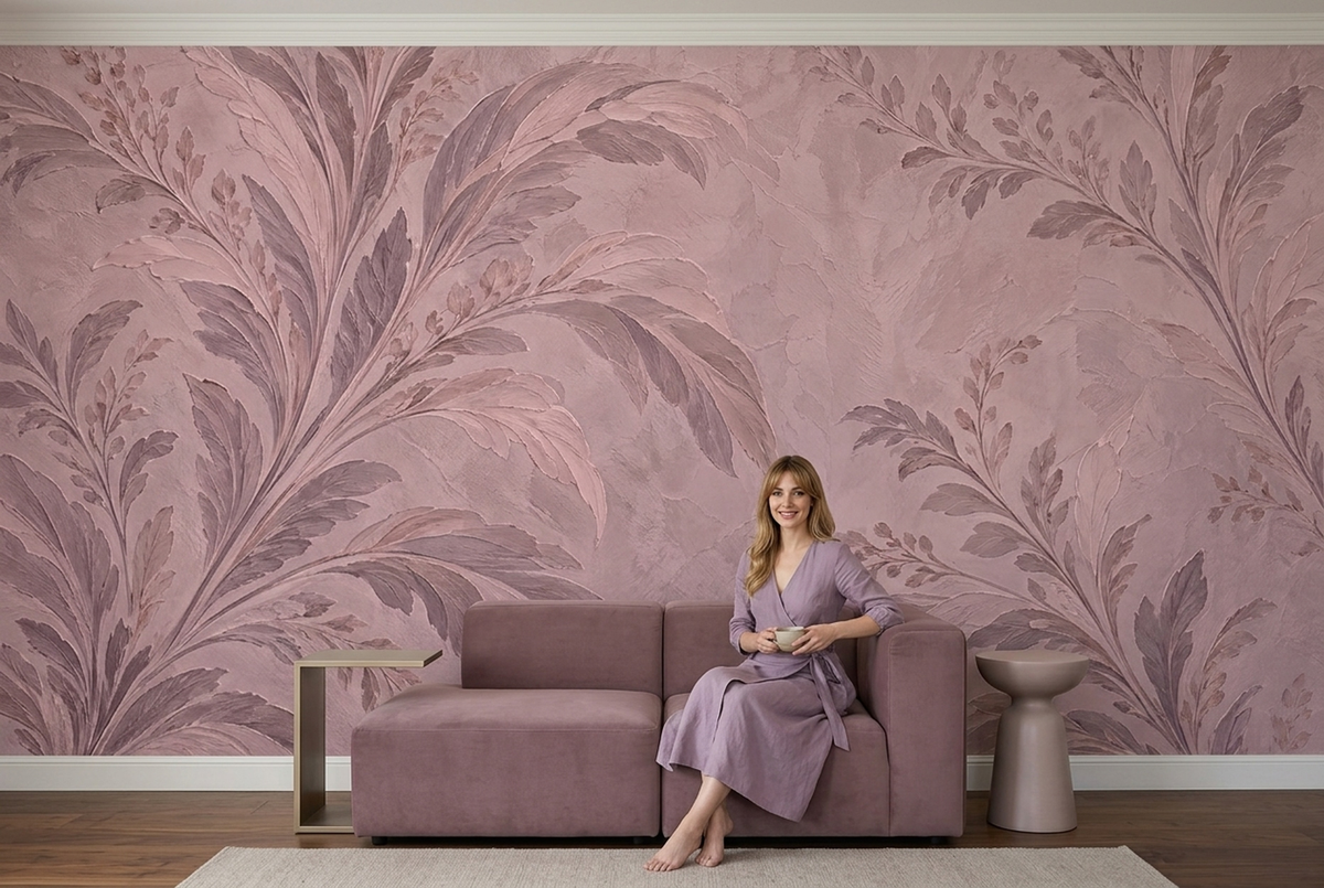 Pastel Botanical Branches Wallpaper Textured Plaster Wall Mural