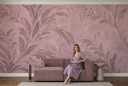 Pastel Botanical Branches Wallpaper Textured Plaster Wall Mural