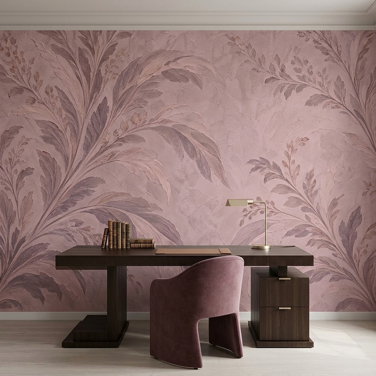 Pastel Botanical Branches Wallpaper Textured Plaster Wall Mural