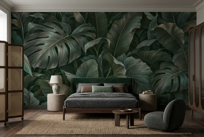 Dark Green Tropical Leaf Wall Mural with Oversized Monstera Foliage