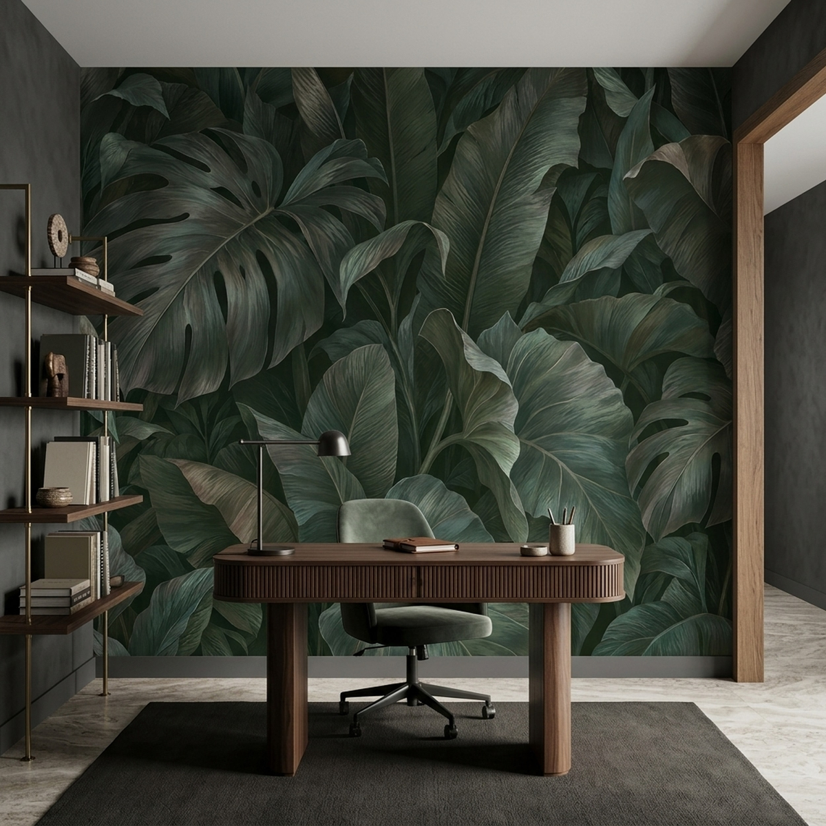 Dark Green Tropical Leaf Wall Mural with Oversized Monstera Foliage