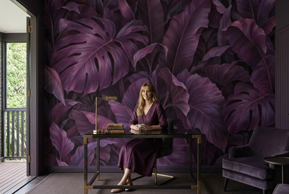 Layered Tropical Leaves Wallpaper Dramatic Purple Wall Mural