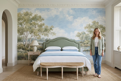 Watercolor Riverbank Landscape Wallpaper Soft Horizon Wall Mural