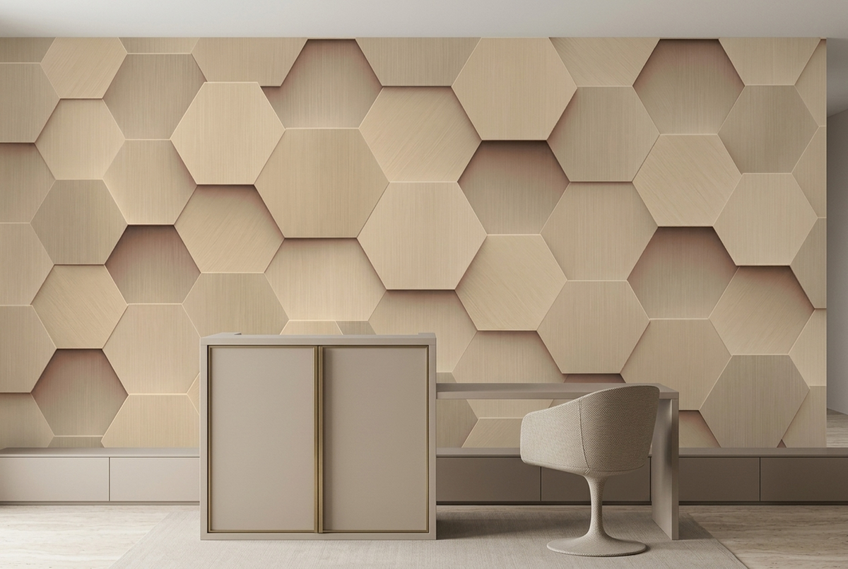 Hexagon Panel Relief Wallpaper Neutral 3D Geometric Wall Mural