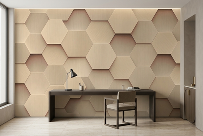 Hexagon Panel Relief Wallpaper Neutral 3D Geometric Wall Mural
