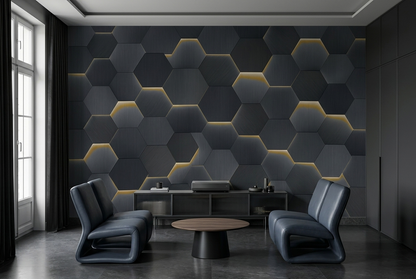 Metallic Hexagon Grid Wallpaper Gold Line Detail Wall Mural