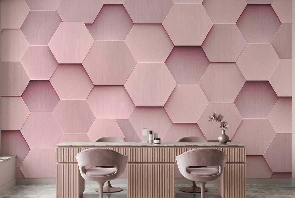 Blush Pink Hexagon Wall Mural with Layered 3D Effect