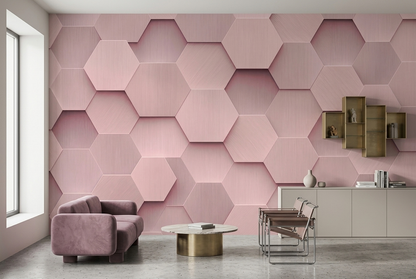 Blush Pink Hexagon Wall Mural with Layered 3D Effect