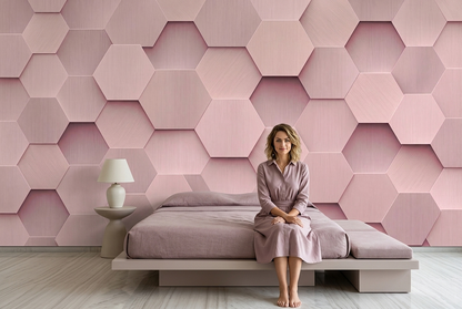 Blush Pink Hexagon Wall Mural with Layered 3D Effect