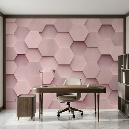 Blush Pink Hexagon Wall Mural with Layered 3D Effect