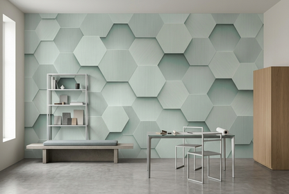 Embossed Hexagon Tile Wallpaper Soft Mint Gray Wall Mural