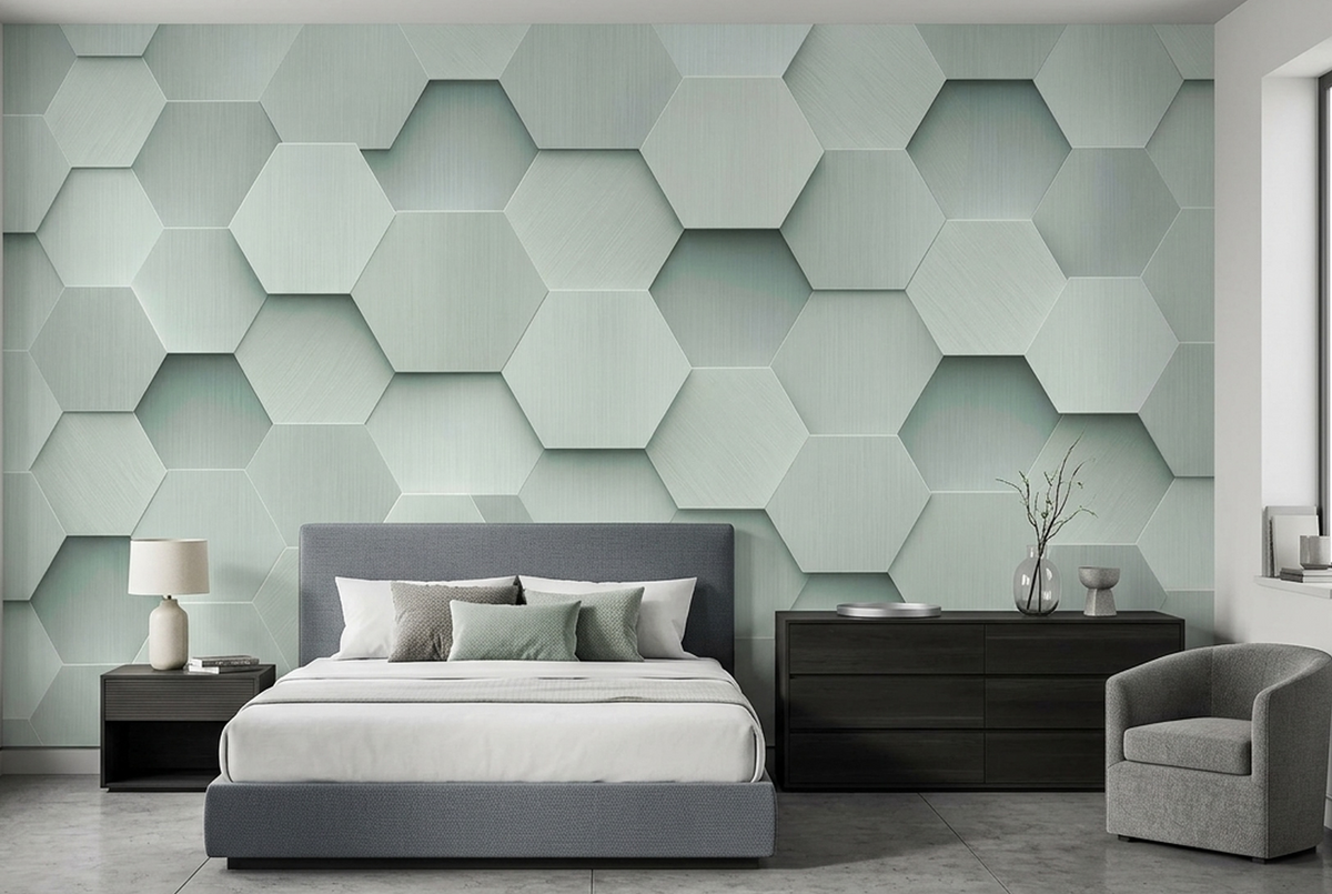 Embossed Hexagon Tile Wallpaper Soft Mint Gray Wall Mural
